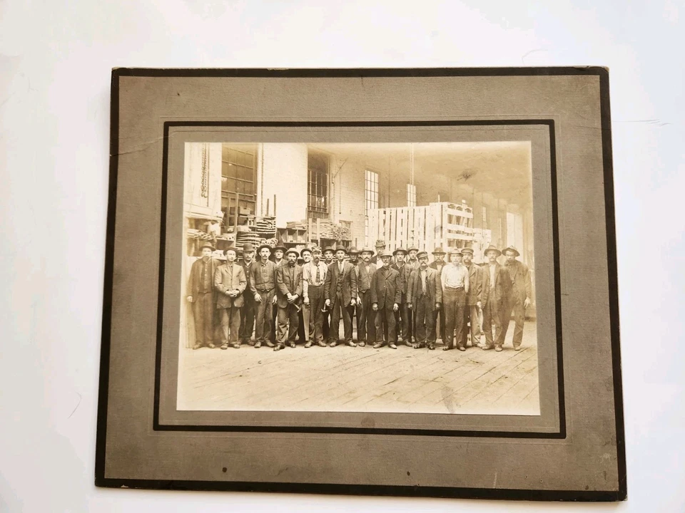 antique MEN AT WORK CARD PHOTO 1900s industrial hammers group photo 10 x 12" - Image 2 of 4