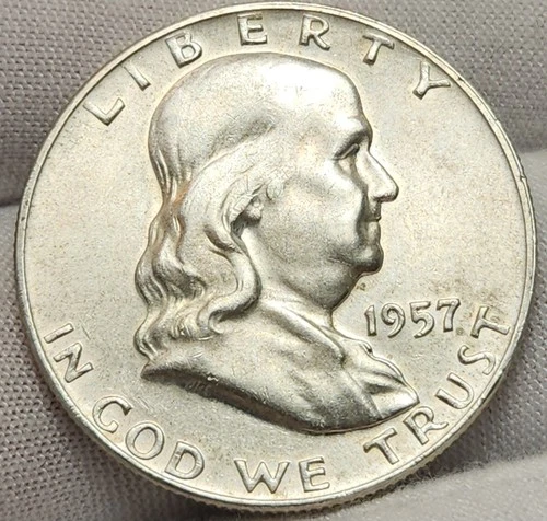 1957 D Franklin Half Dollar, 90% Silver -  Nice AU Silver Coin , F-5730