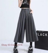 Japanese Style Women Wide-Leg Culottes Pants Pleated Wide-leg Pants