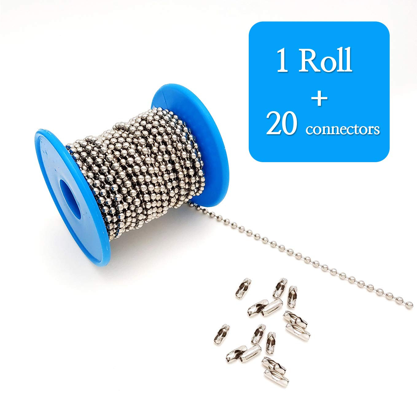 30 Feet Stainless Steel Ball Chains Necklace with 20pcs Connectors, 3.2mm Bea...