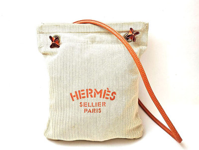 HERMES Aline PM Shoulder Bag Canvas Cotton Leather Orange Beige