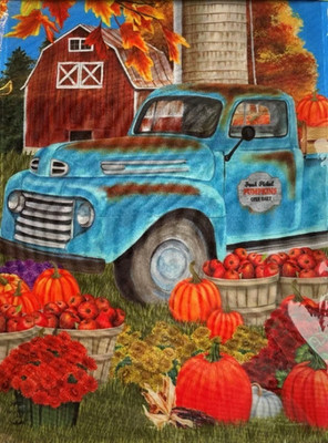 Blue Pick up Truck Pumpkin Yard Flag | Fall | Autumn