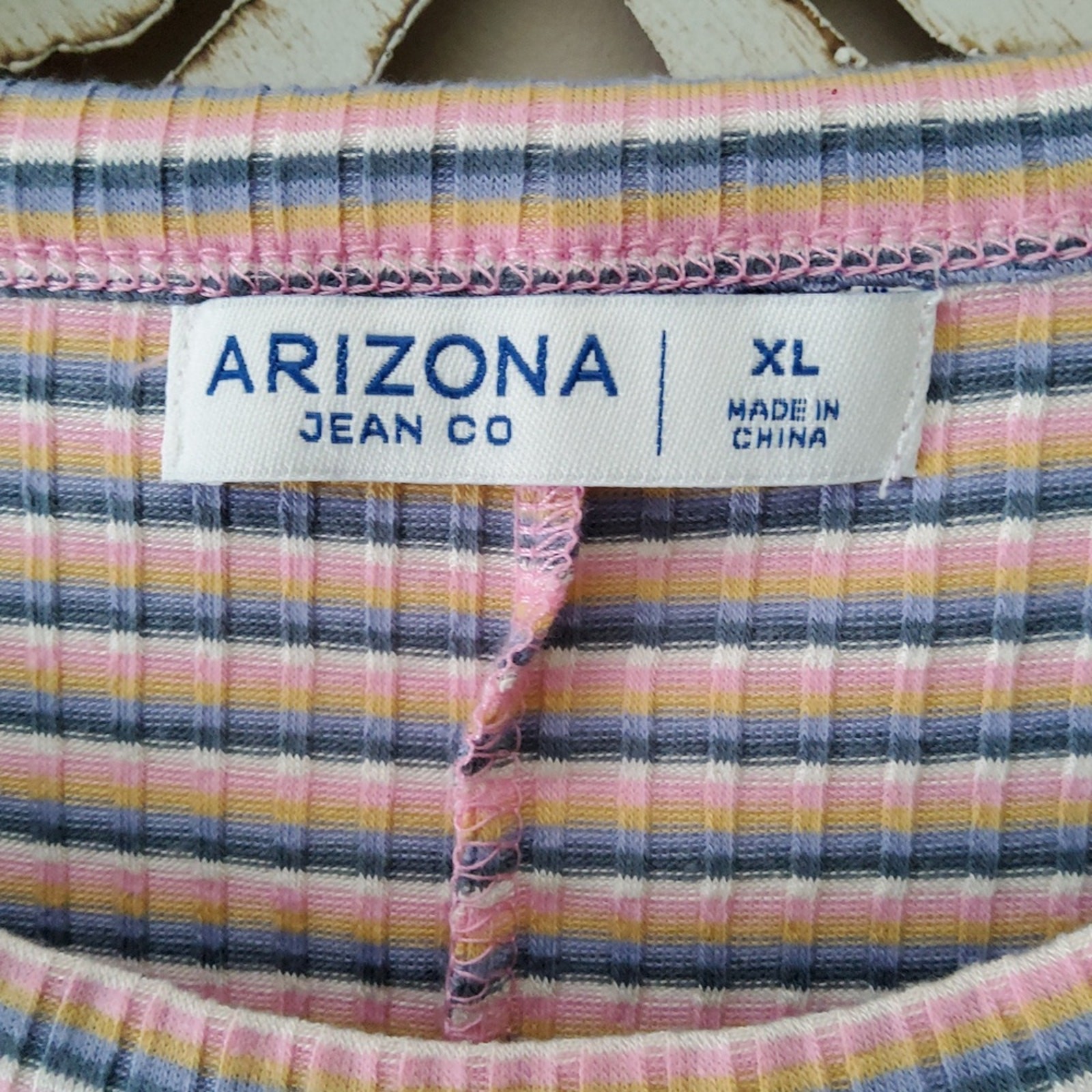 Arizona Women's Junior Sleevless T-Shirt Tank Ribbed Dress in Pink Blue Stripe