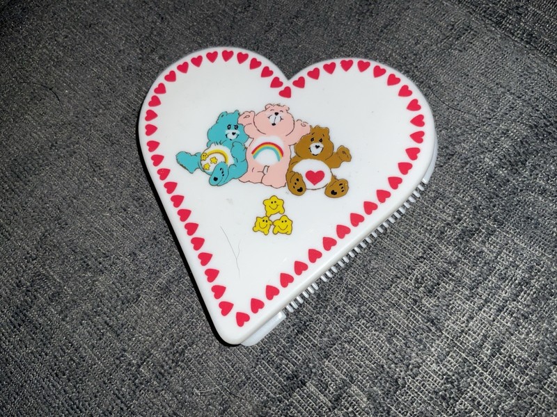 Care Bears  1984 Heart Shaped Mirror And Comb Purse Set Wish Cheer Tenderheart