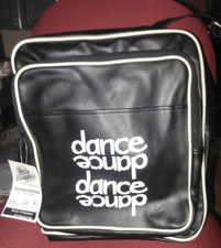 vinyl dance bag zipper messenger style black B102 adjustable strap white trim