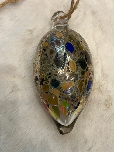 Studio Art Glass Tear Drop Christmas Ornament Blown Glass With Oil Spots 5.5” - Picture 5 of 8