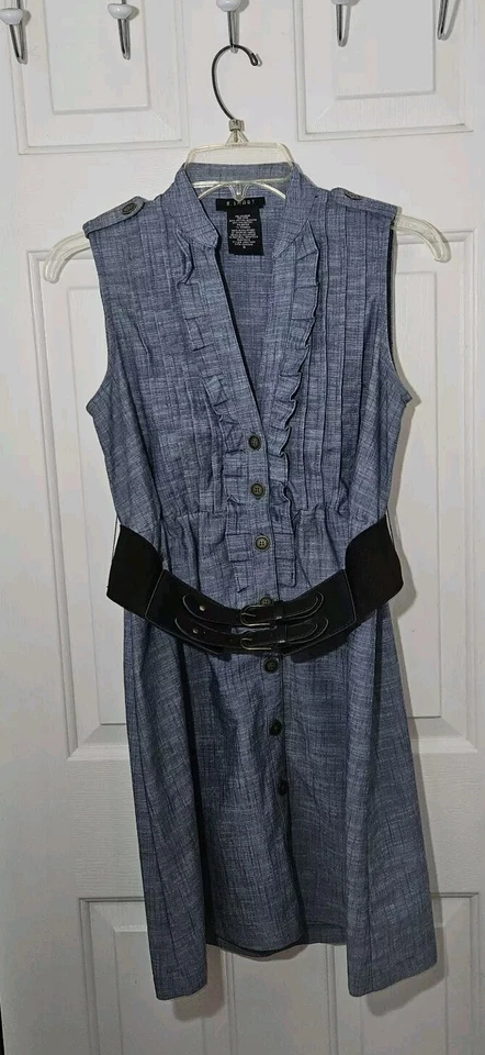 B. Mini Vestido Inteligente Años 90 Y2K Talla 4 Sin Mangas Cinturón Pintuck Plisado Cuello en V  Foto 2 de 4