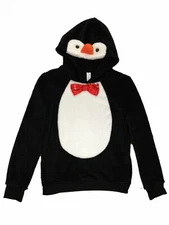 Junior Womens Fuzzy Black Penguin Hoodie Hooded Sweater Sweatshirt