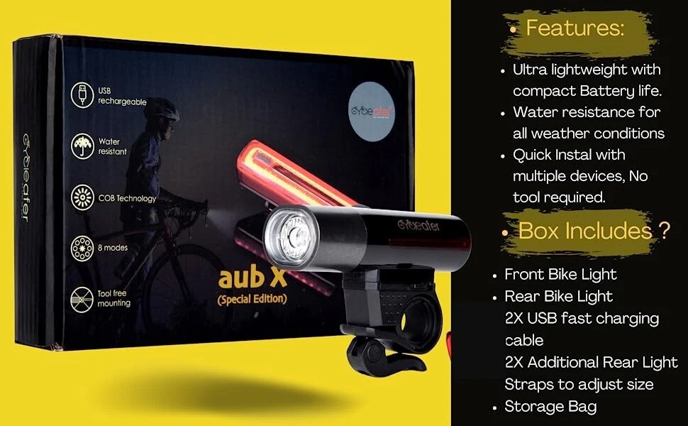Rechargeable Bike Light Set front and rear cycle Cycleafer USB bicycle lights
