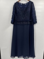 May Queen Couture Navy Blue Beaded Lace Chiffon Formal Gown Dress 3XL MQ599