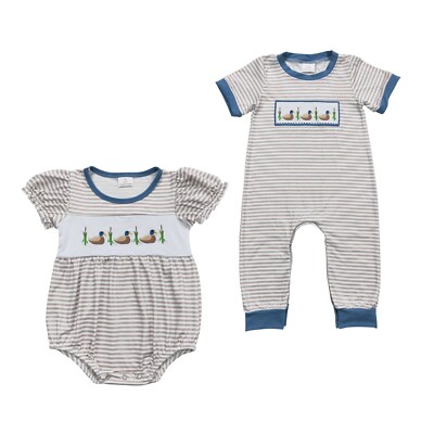 Newborn Baby Sibling Romper Embroidery Cute Mallard One-piece Outfit