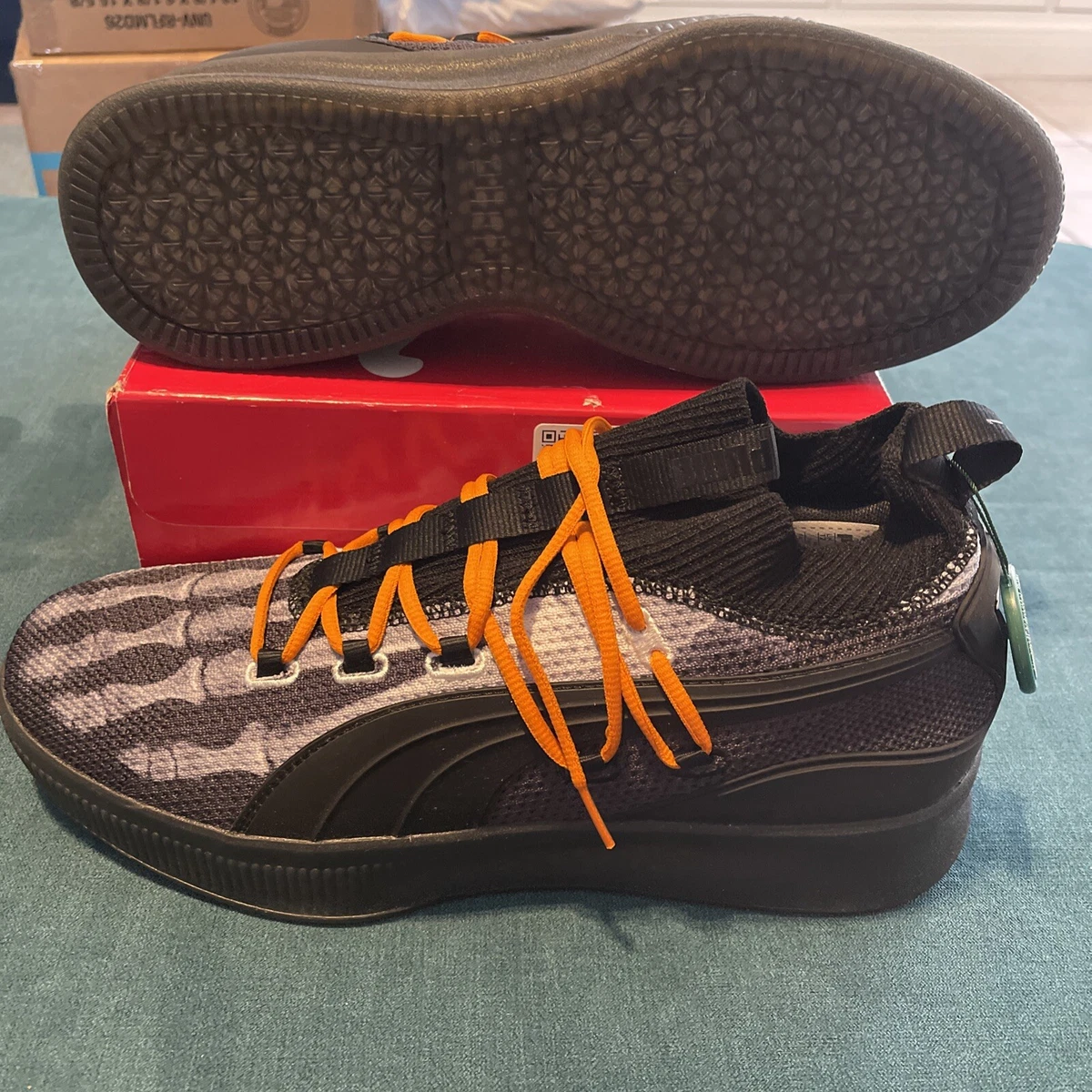Puma CLYDE COURT X-Ray Skeleton Halloween Black Orange White Mens