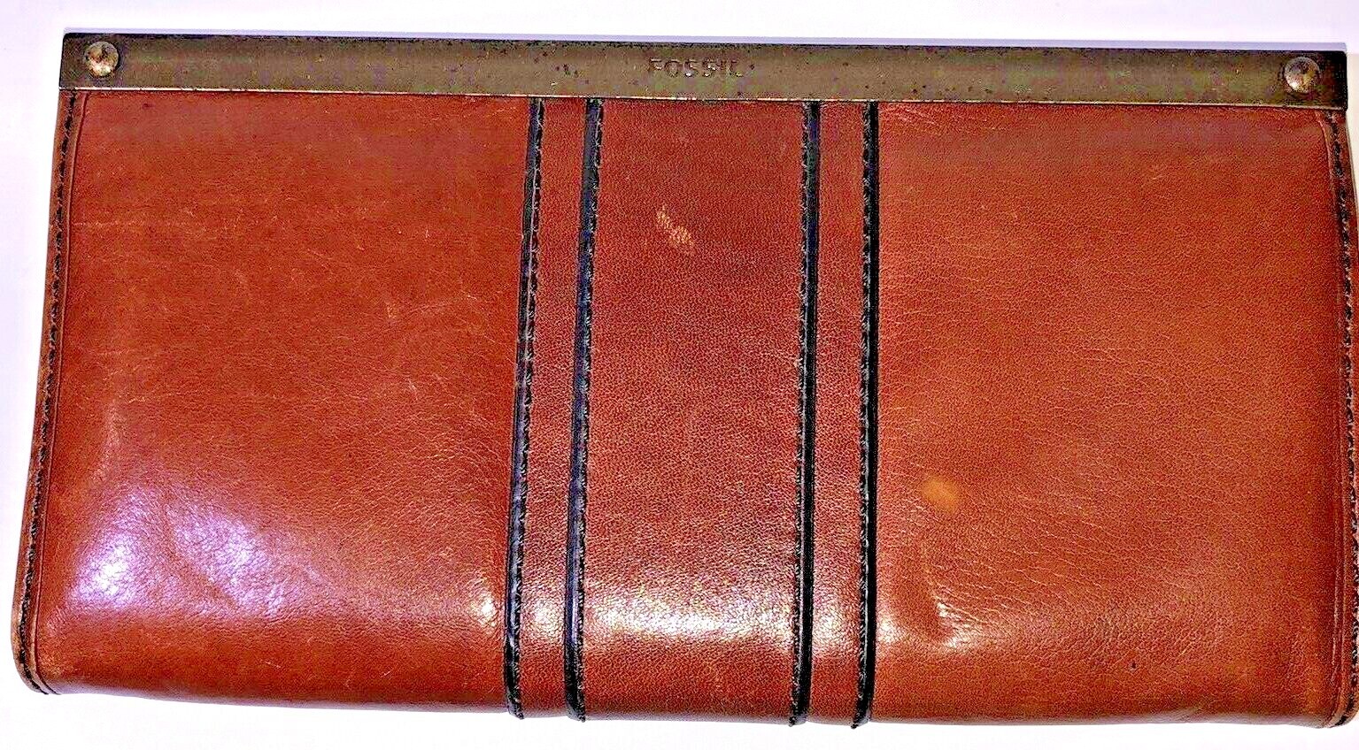 Fossil Kayla Brown Leather Frame Clutch Keyhole Hardware eBay