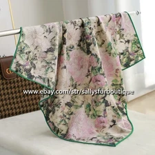 Sallys 70% Cashmere 30% Silk Collar Flower Print Double Face Neck Scarf 26"