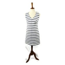 J Crew Sheath Dress Womens 2 Petite Blue White Sleeveless Preppy Coastal Beachy