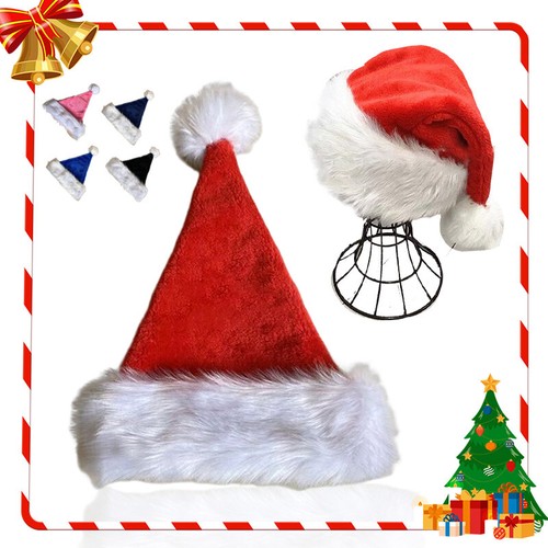 Christmas Hat Plush Xmas Costume Pompom Santa Claus Cap New - Picture 3 of 17