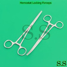 2pc Set 8" Straight  Curved Hemostat Forceps Locking Clamps Set German Grade