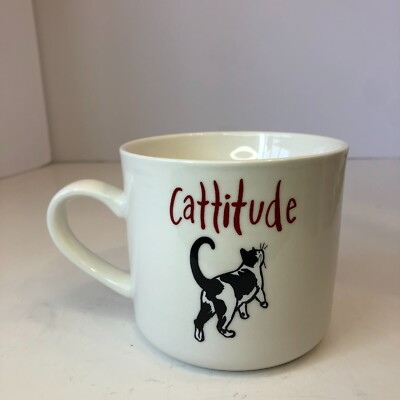 Stoneware Cattitude Cat Mug Coffee Cup Opal House Stoneware Black White Cat 16oz