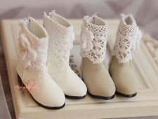 1/4 1/3 BJD Shoes Nubuck Snow Boots Hollow Out Lace Upper Flower Apricot / White