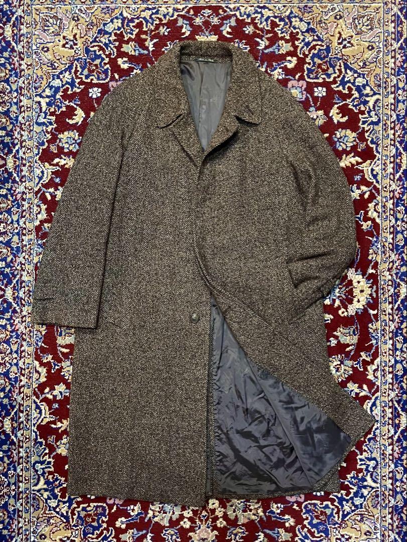 Krizia Uomo Herringbone Tweed Overcoat Made in Italy Size 52 Black 
