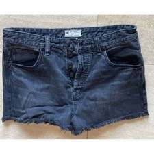 Free People Black Denim Cut-Off Shorts Button Fly Raw Hem W30