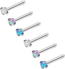 5/6 Piezas Tachuelas Nariz Ópalo 20G Perno Piercing Nariz Acero Inoxidable Tachuelas Nariz