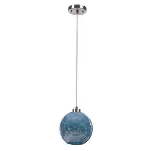 Uttermost Gemblue 1-Light Coastal Steel and Glass Mini Pendant in Blue/Nickel - Picture 6 of 14