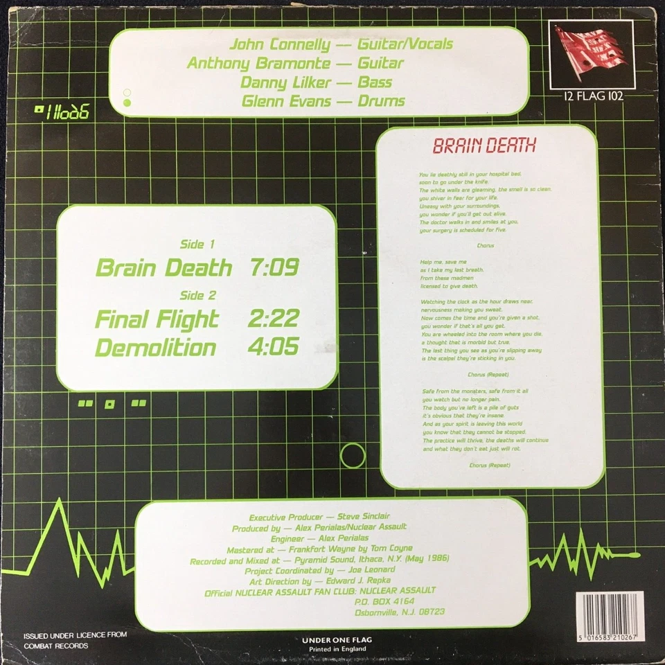NUCLEAR ASSAULT BRAIN DEATH 12'' VINYL UNDER ONE FLAG 12FLAG102 1986 THRASH Foto 2 de 4
