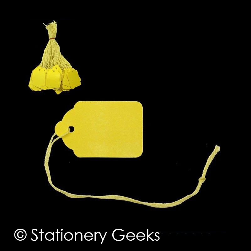 100 Yellow Strung Tickets 42 x 27 mm Price Tags String Swing Labels 42mm x 27mm