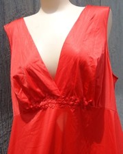 NOS Vtg 60s RED Sleeveless Vanity Fair NYLON Gown Embroidered Bust 42 US 96" Hem