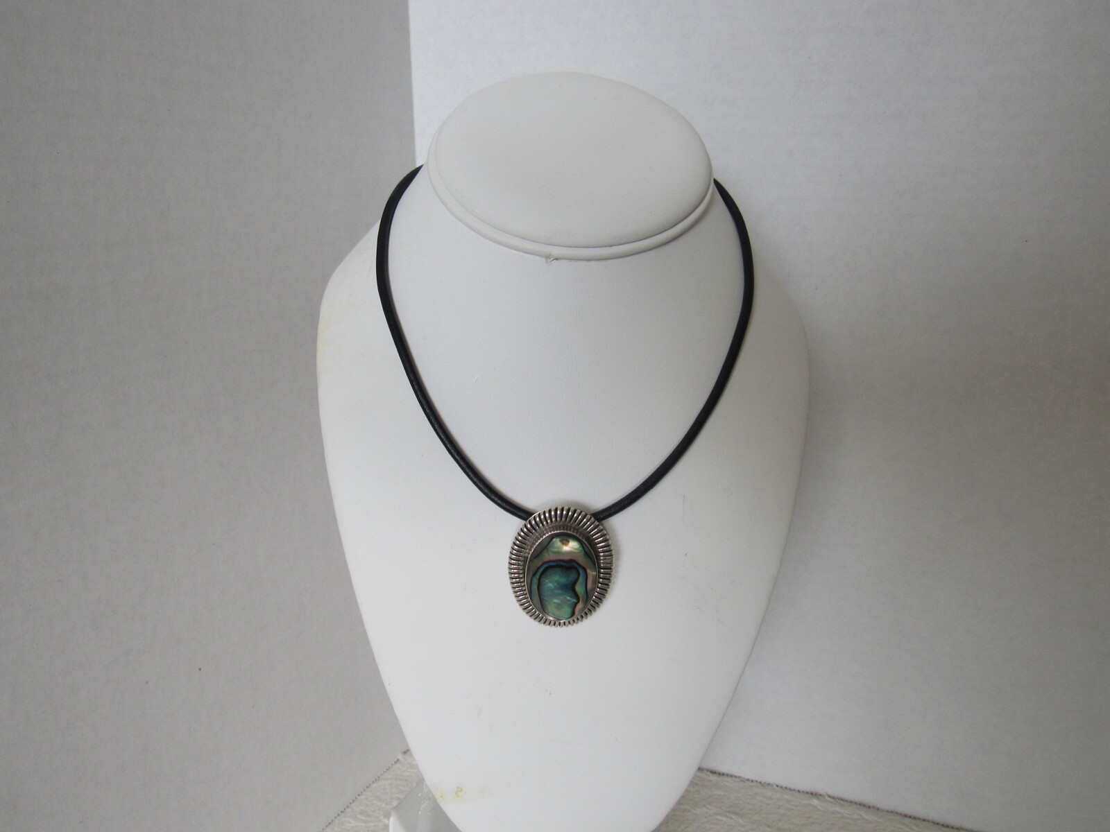 Large Abalone Shell Statement Necklace w/ 925 Bla… - image 1