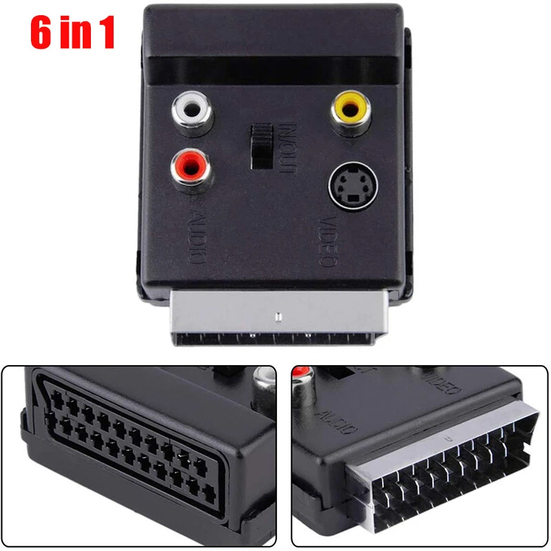 SCHALTBARER SCART STECKER AUF BUCHSE & 3 x Cinch Phono & 4 Pin Mini DIN SVHS TV ADAPTER - Bild 3 von 4