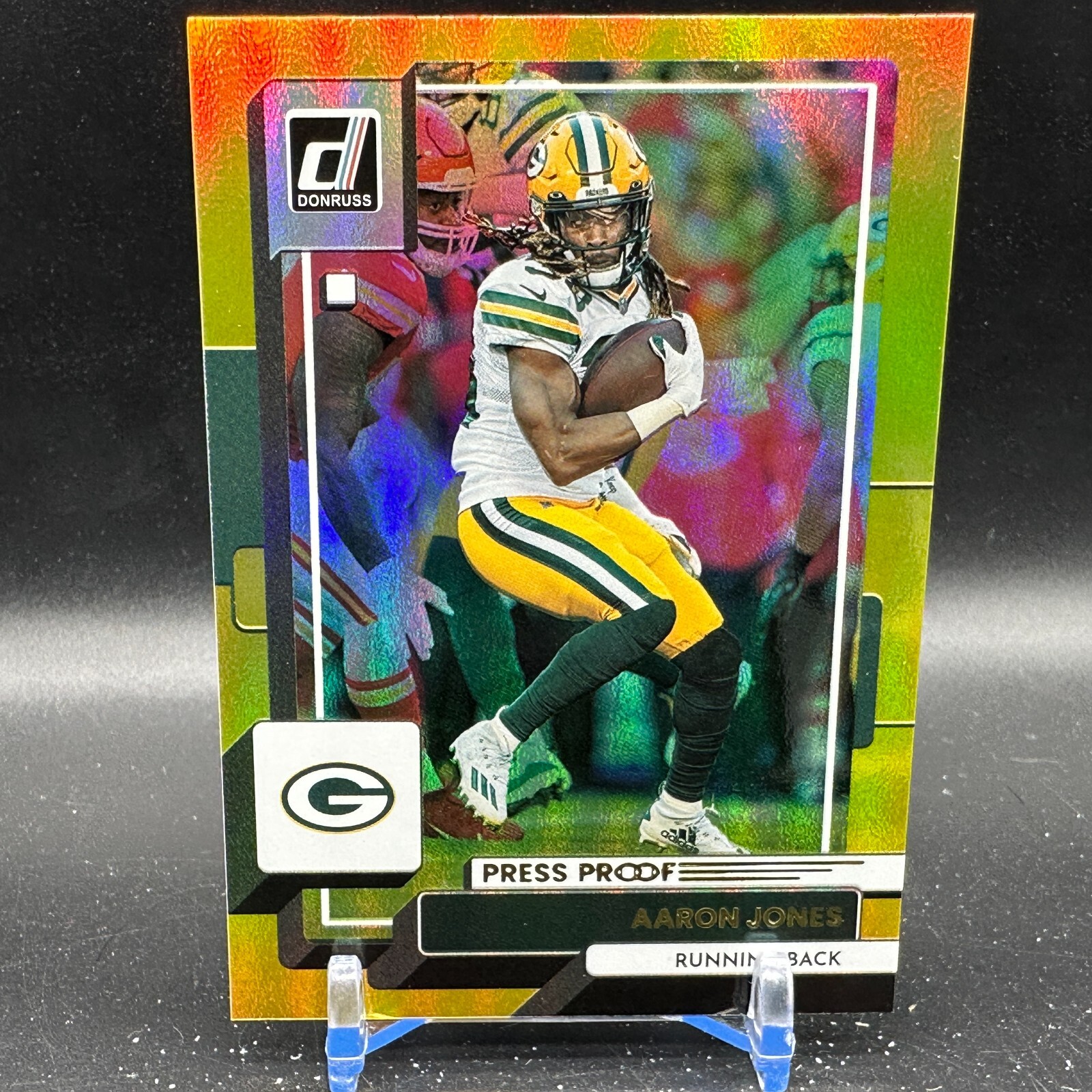 Aaron Jones Gold Press Proof 2022 Panini Donruss Holo SP - #98 GB Packers