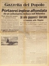 Gazzetta del Popolo N. 305 - 1941 Portaerei inglese affondata da un sottomarino