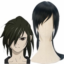 Peluca de Cosplay Dororo Hyakkimaru Negra Larga Recta Cola de Caballo Clip Peluca Completa