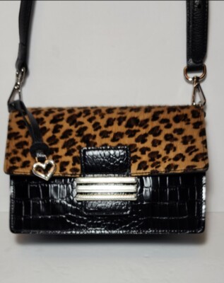 BRIGHTON EL PASO LEON FRONT LEOPARD FLAP ORGANIZER CROCO EMBOSSED CROSSBODY $375