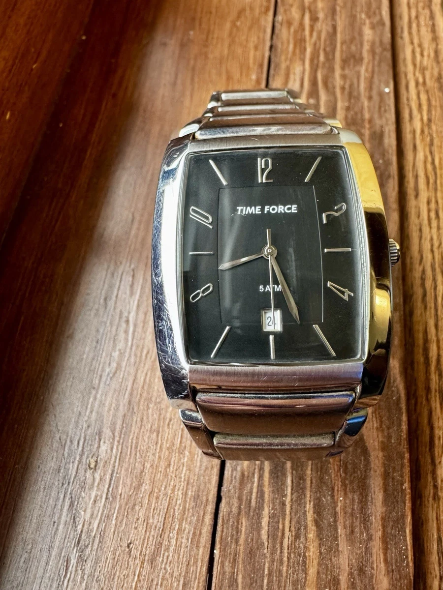 Time Force TF3100M Men's Watch All Stainless Steel Black Dial Date 5ATM Working