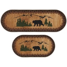 2 Pcs Bear Non Skid Rug Rustic Lodge Theme Area Rug with Bear and Cub Scene