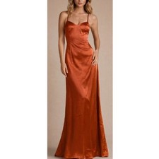Azazie Women's Mei Paprika ALine Sweetheart Neck Metallic Satin Dress Size 6 NWT