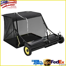 44" Tow Behind Lawn Sweeper Leaf & Grass Collector w/ Adjustable Sweeping Height