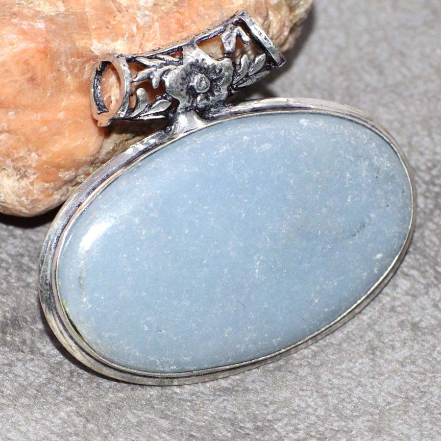 Chunky Angelite 925 Silver Plated Handmade Pendant 1.5 Inch New Arrival Jewelry