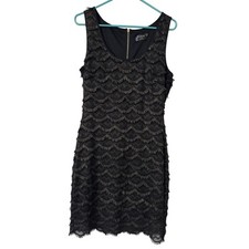 Guess Black Gold Eyelash Fringe Scalloped Sheath Dress Size 14