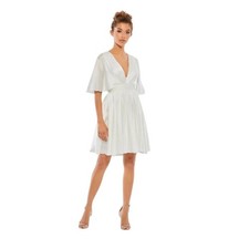 Mac Duggal NEW Size 2 White Satin Flowy SS Flutter Sleeve Mini Dress 26605