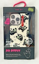Pink Sky GLOW IN THE DARK Skeleton Cats iPhone 15 Pro Max Phone Case MagSafe