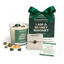 Money Manifestation Candle with Pyrite Bracelet for Wealth Prosperity and Suc...