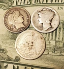 Lot of (3) Three 90% Silver Dimes 1875 Seated 1901 Barber 1917  D Mercury *set6*