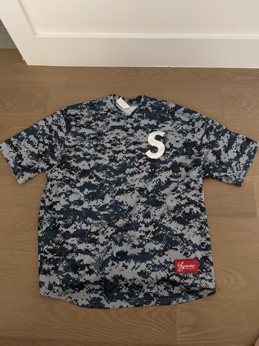 Supreme S Logo Baseball Henley Digi Camo Size Large L SHIPS TODAY