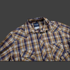 Wrangler Large Tall Purple Orange Plaid Pearl Snap Western Shirt