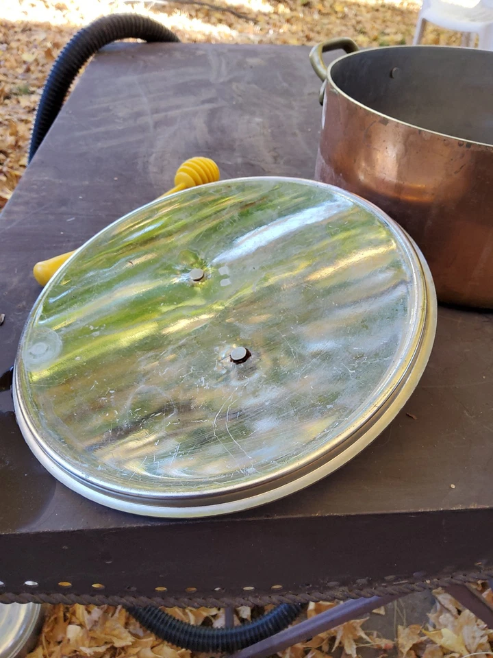 Olla Rondeau francesa vintage de cobre de 8" forrada de estaño 3,1 lb asas de latón sin marca Foto 3 de 4