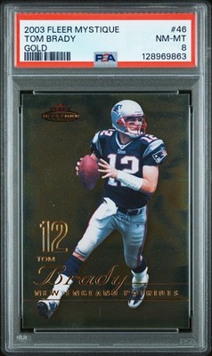 2003 Fleer Mystique Tom Brady GOLD /150 SP New England Patriots PSA 8 NM-MT POP4